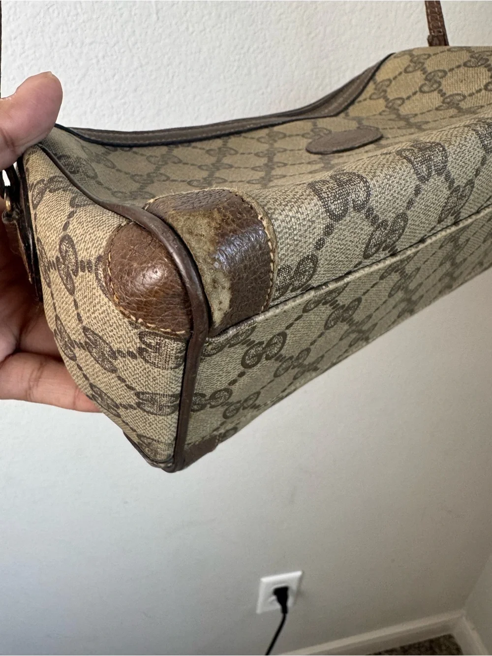Vintage Gucci Brown & Beige GG Canvas Crossbody Bag
